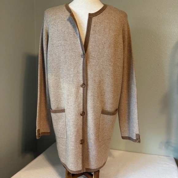J.McLaughlin Sweaters - J McLaughlin Nan Wool Cashmere‎ long Cardigan Sweater Women XL Tan Brown pockets